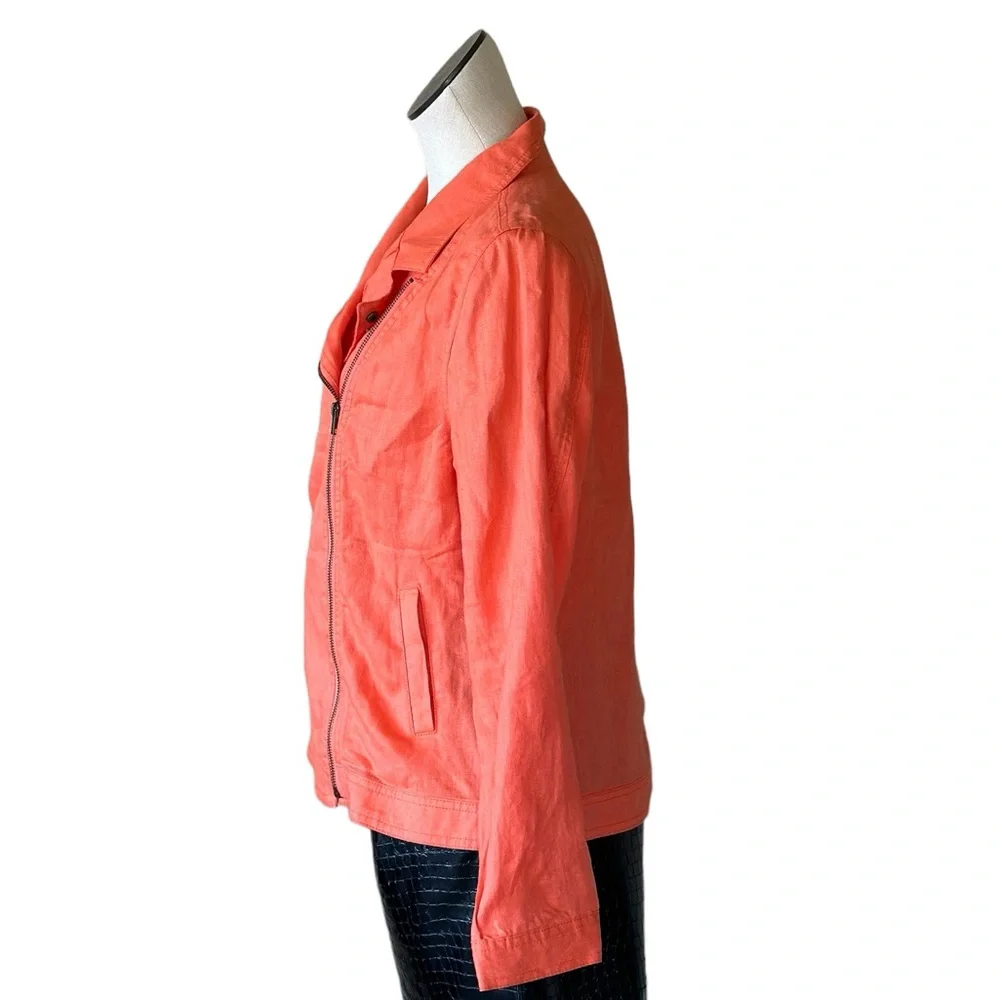 NWOT Cynthia Rowley 100% Linen Jacket  Coral Asymmetrical Zipper